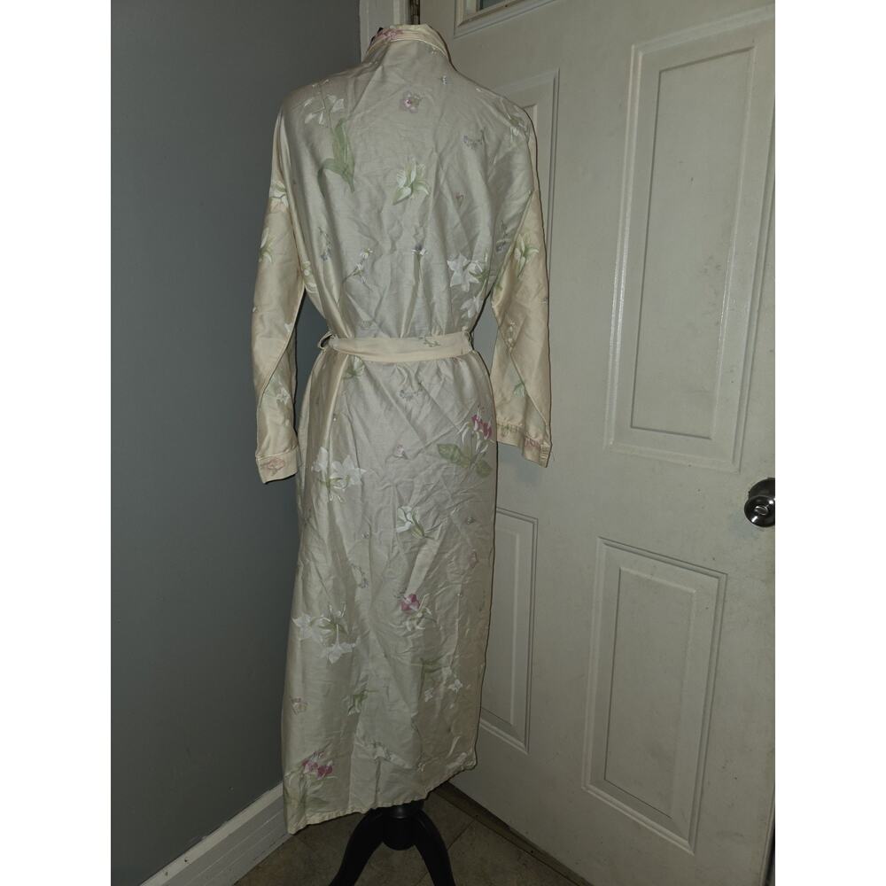 Vtg Yves Delforme Paris Butter Yellow Floral Robe Elegant Cottagecore Size L - Picture 7 of 12
